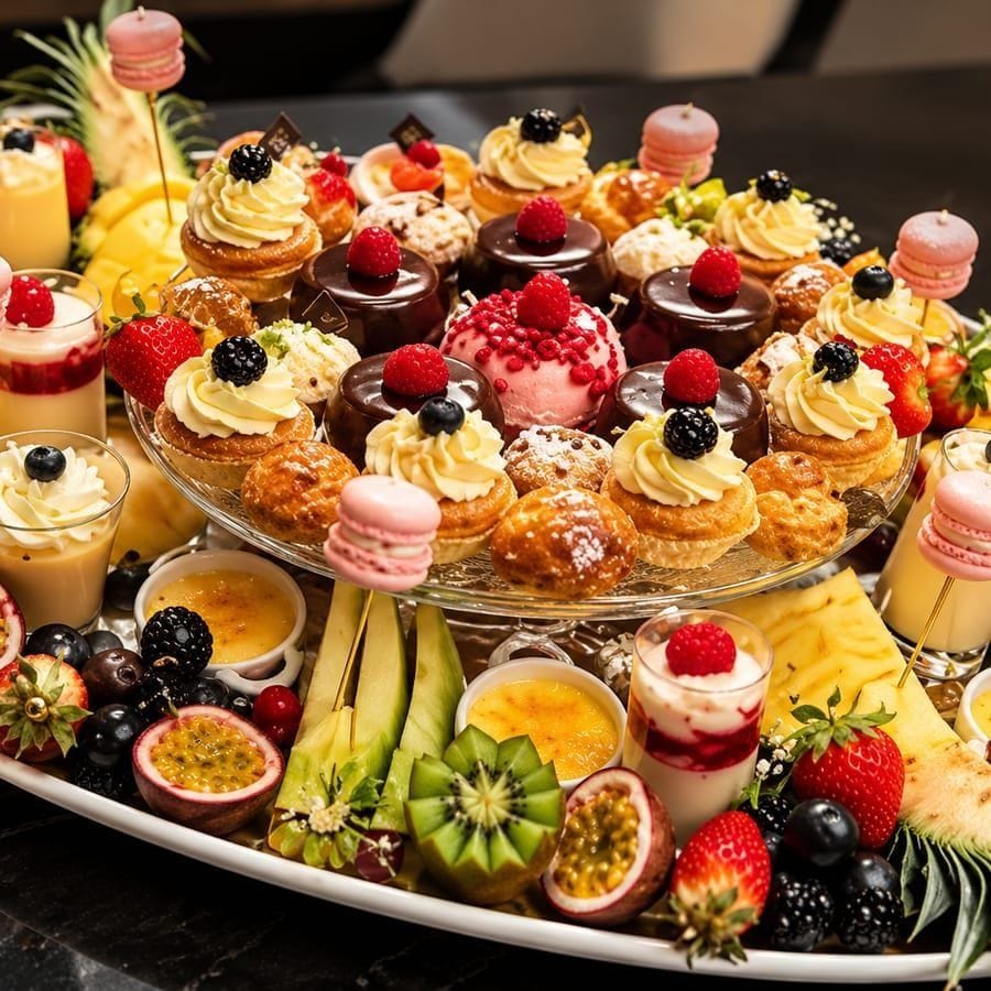Plateau de desserts : mignardises, verrines et fruits frais